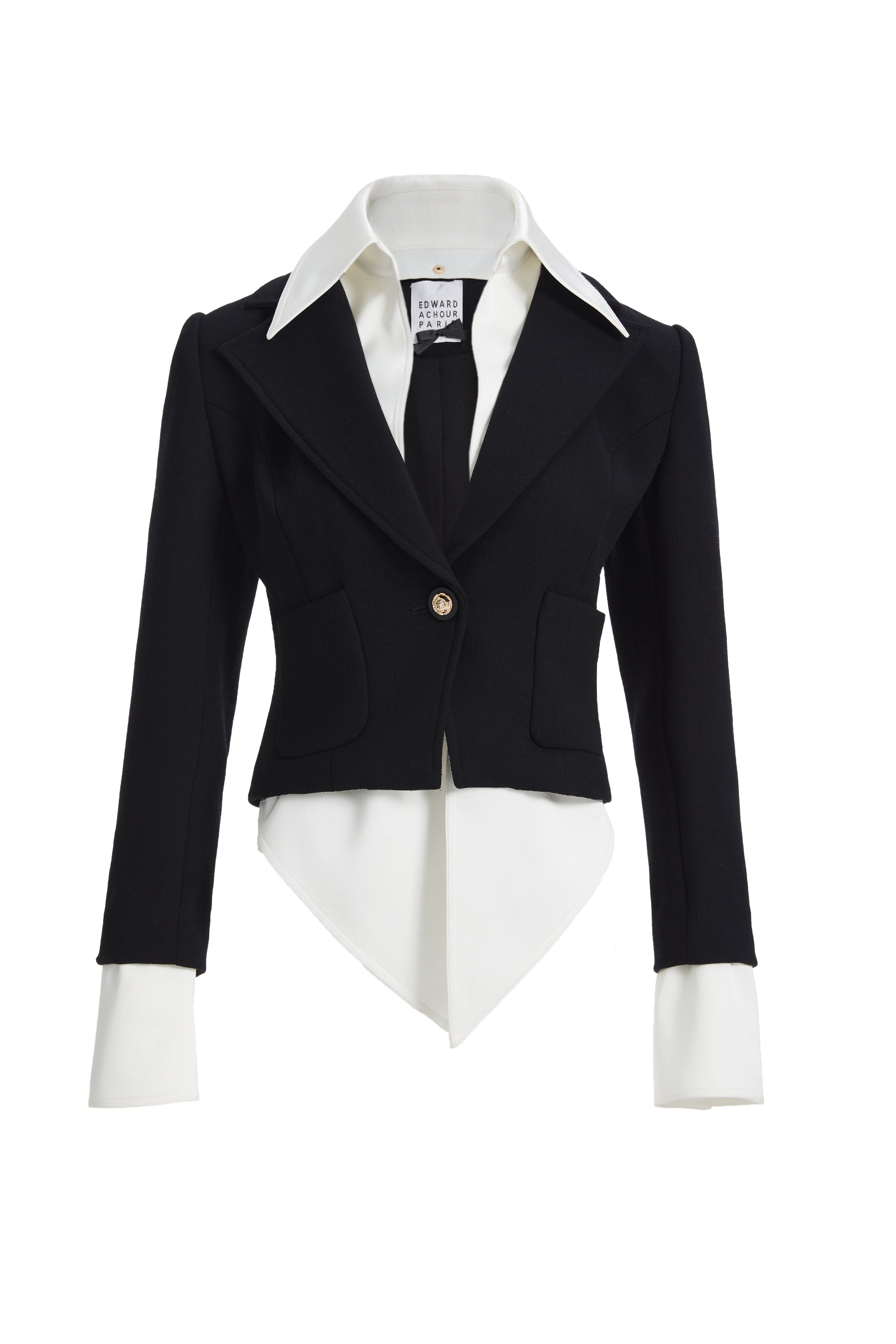 2 in 1 black wool creep wool crop blazer