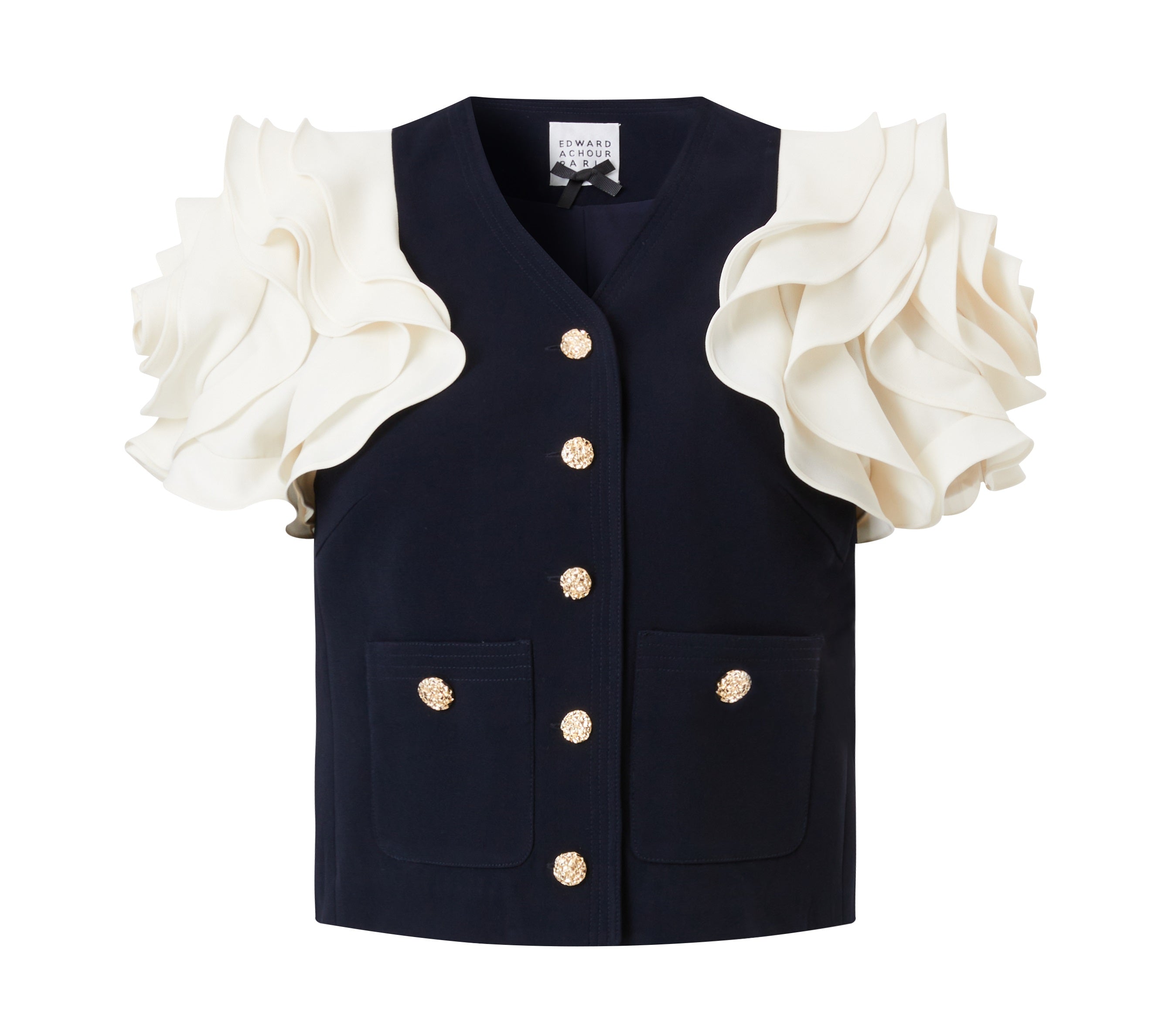 Fitted short jacket  with contrast flowers sleeves