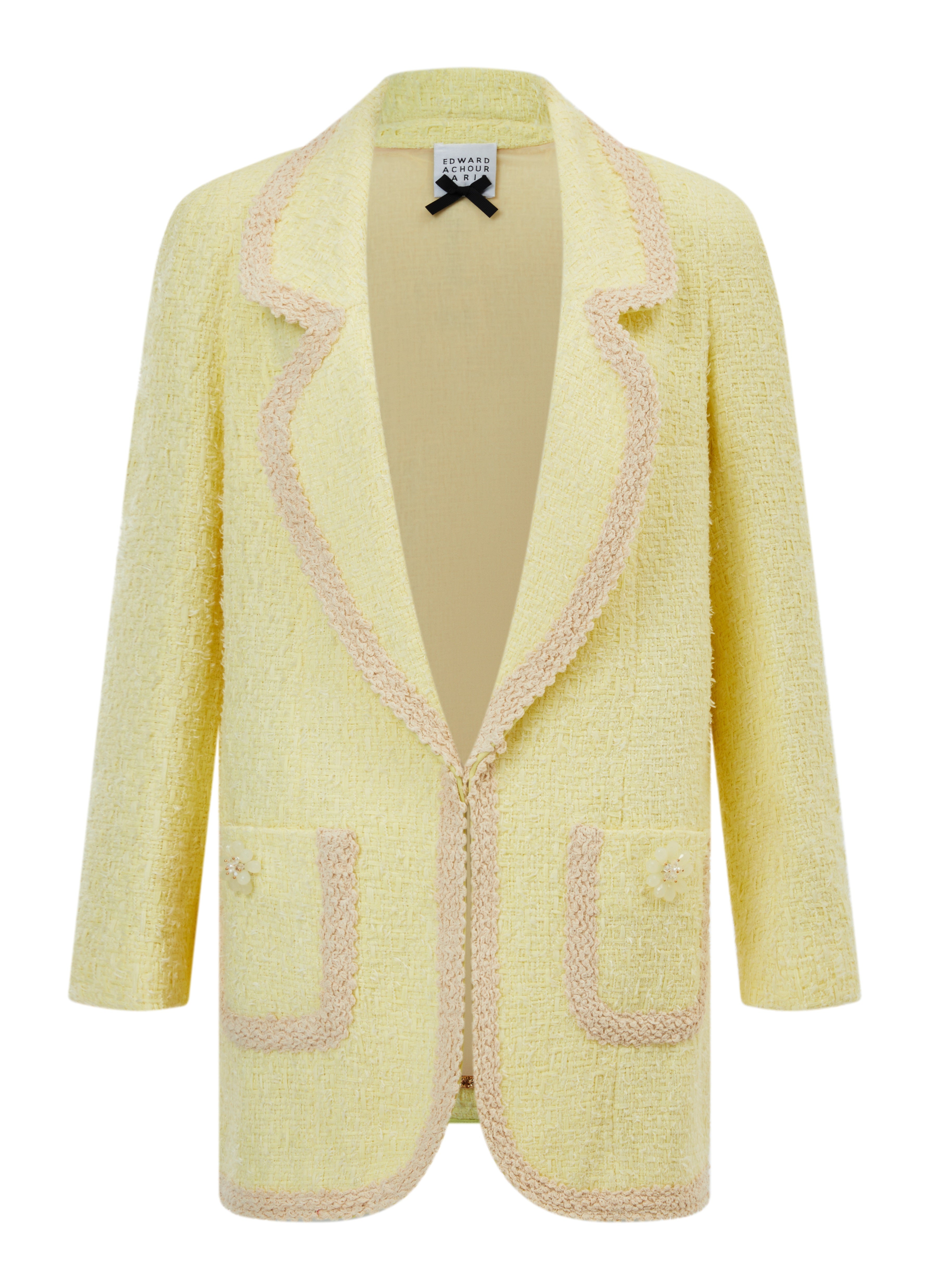 Long Pastel blazer with beige trim and jewels buttons