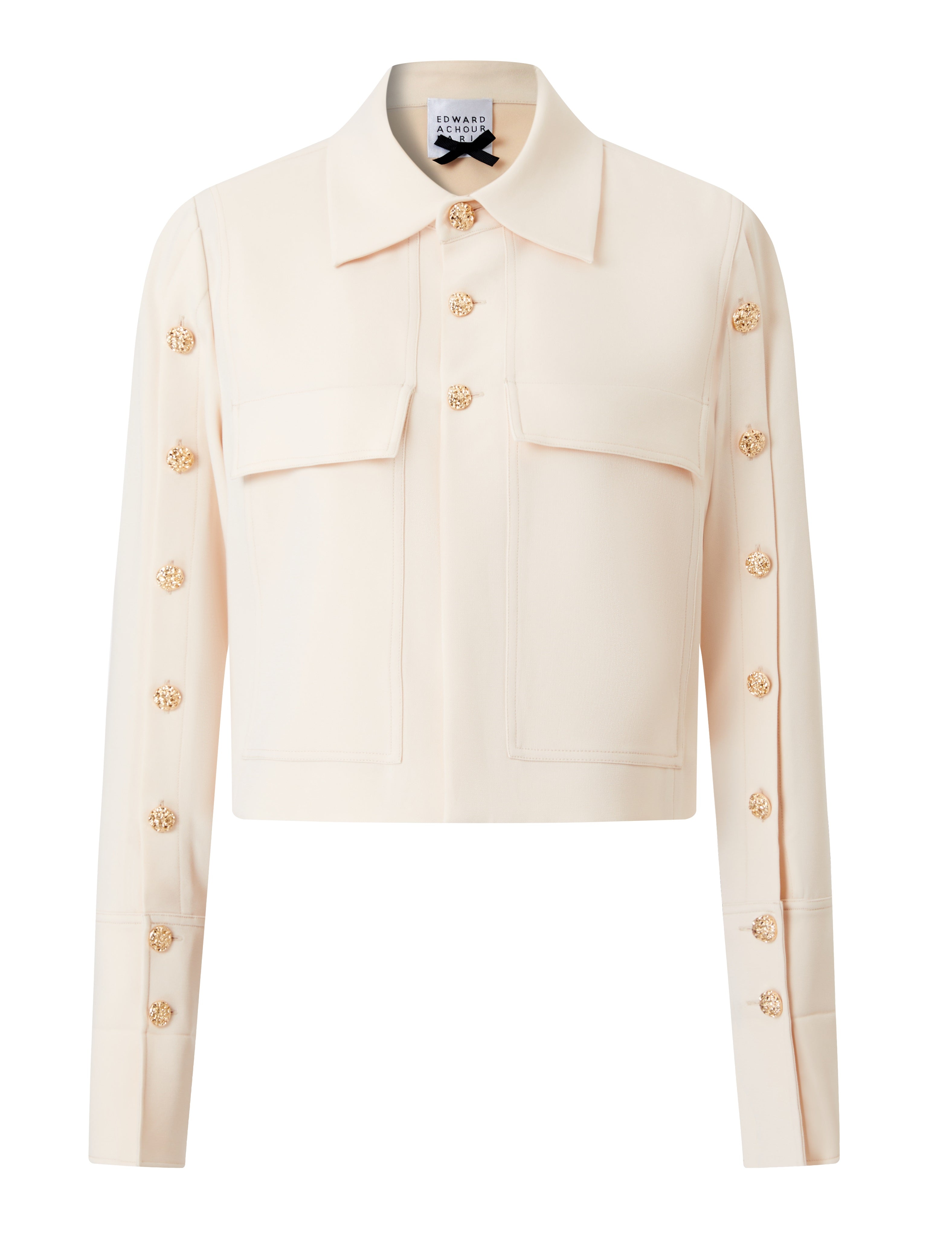 Cropped shirt jacket in caddy with gold buttons details