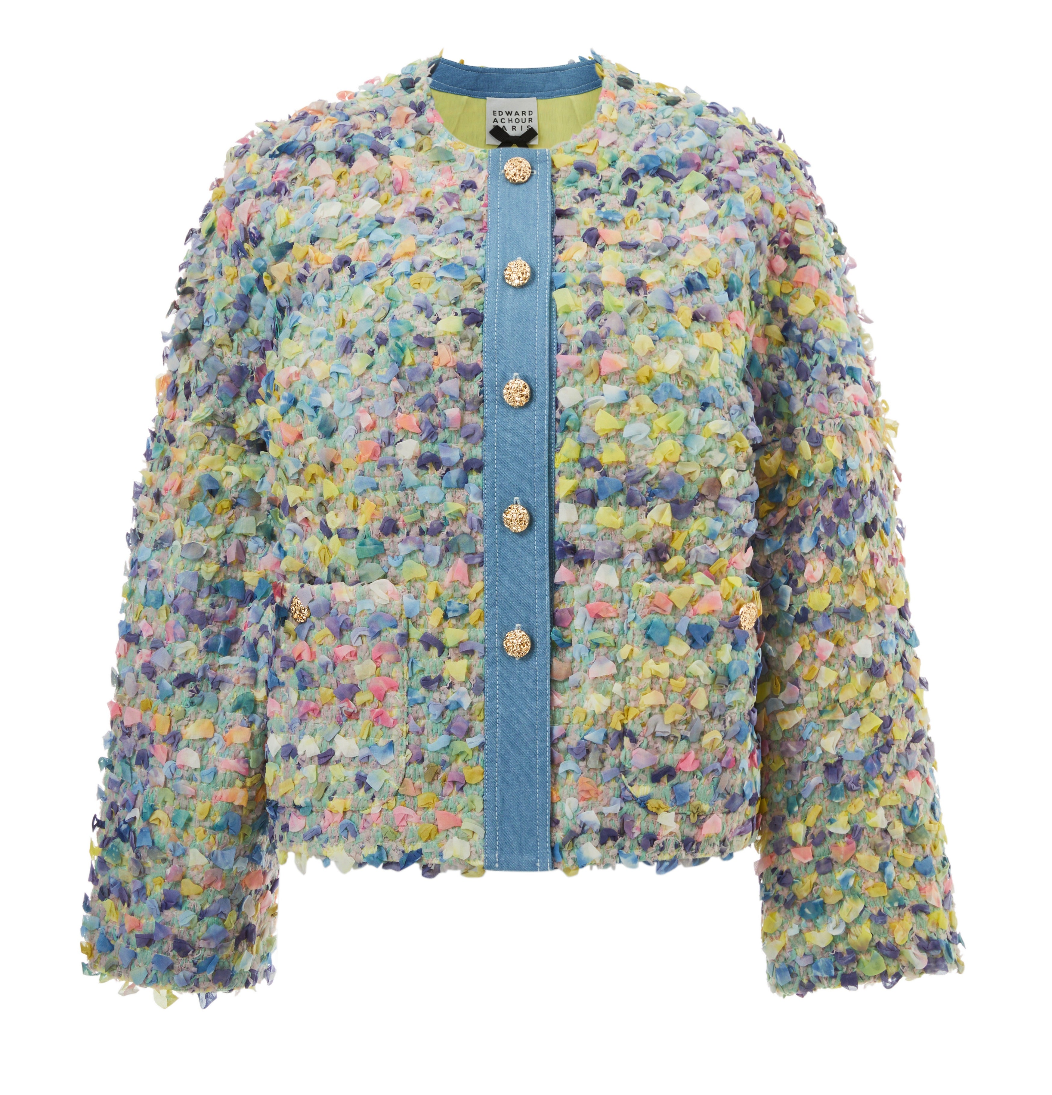 Candies colours ribbon chiffon natté jacket with denim trims