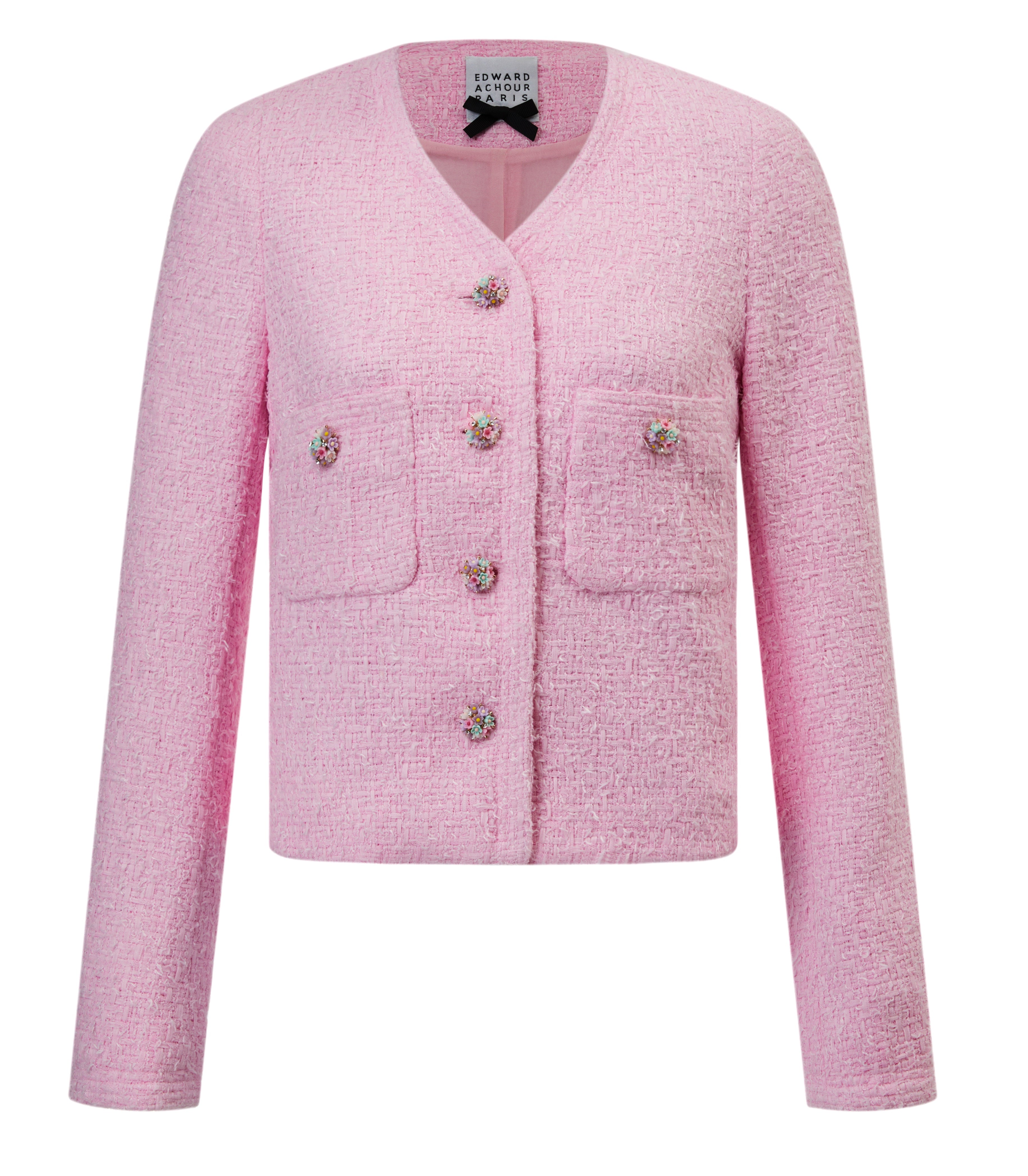 Short pastel natté mini jacket with flowers buttons