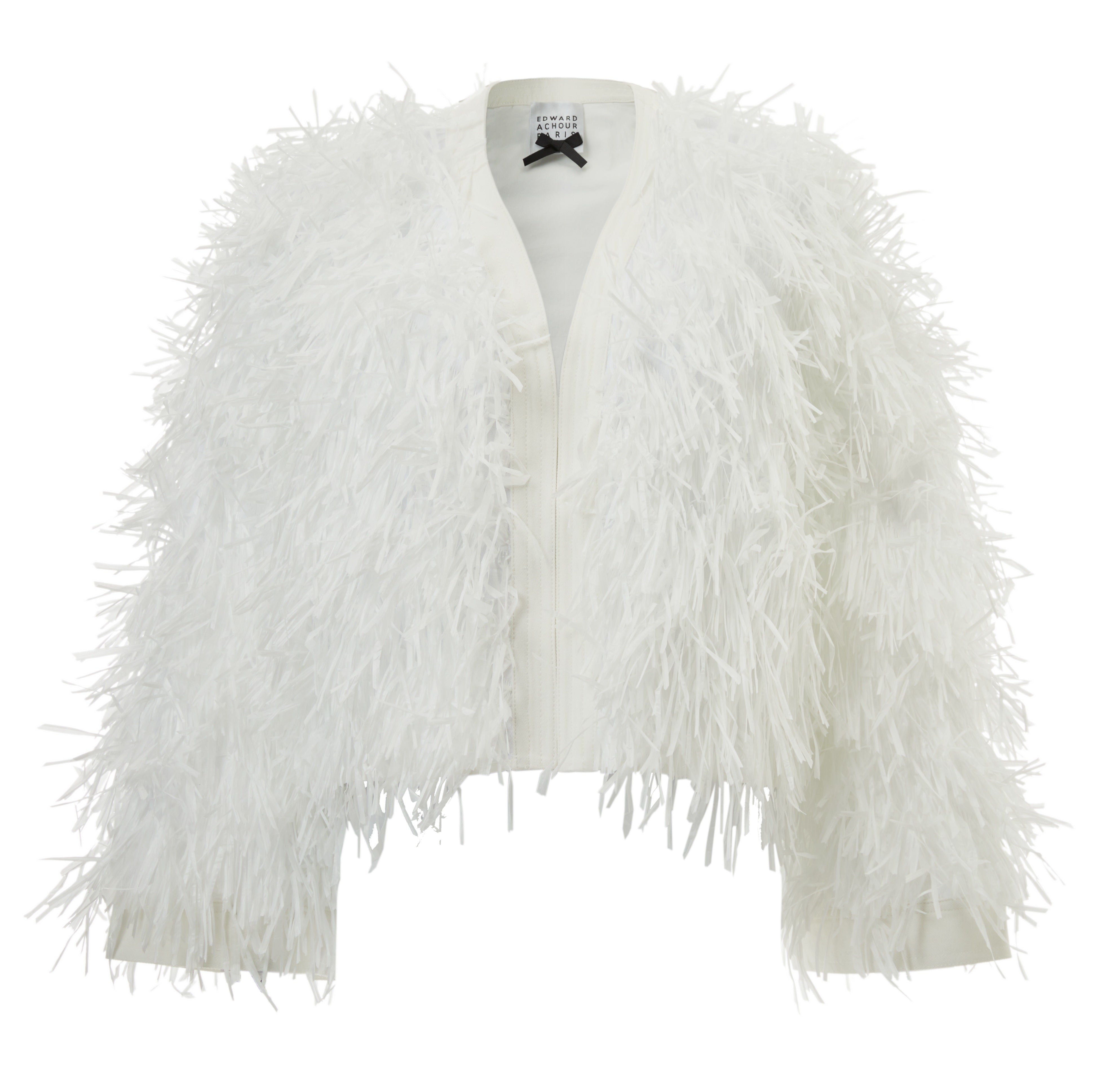 Crop rafia jacket with coton trim