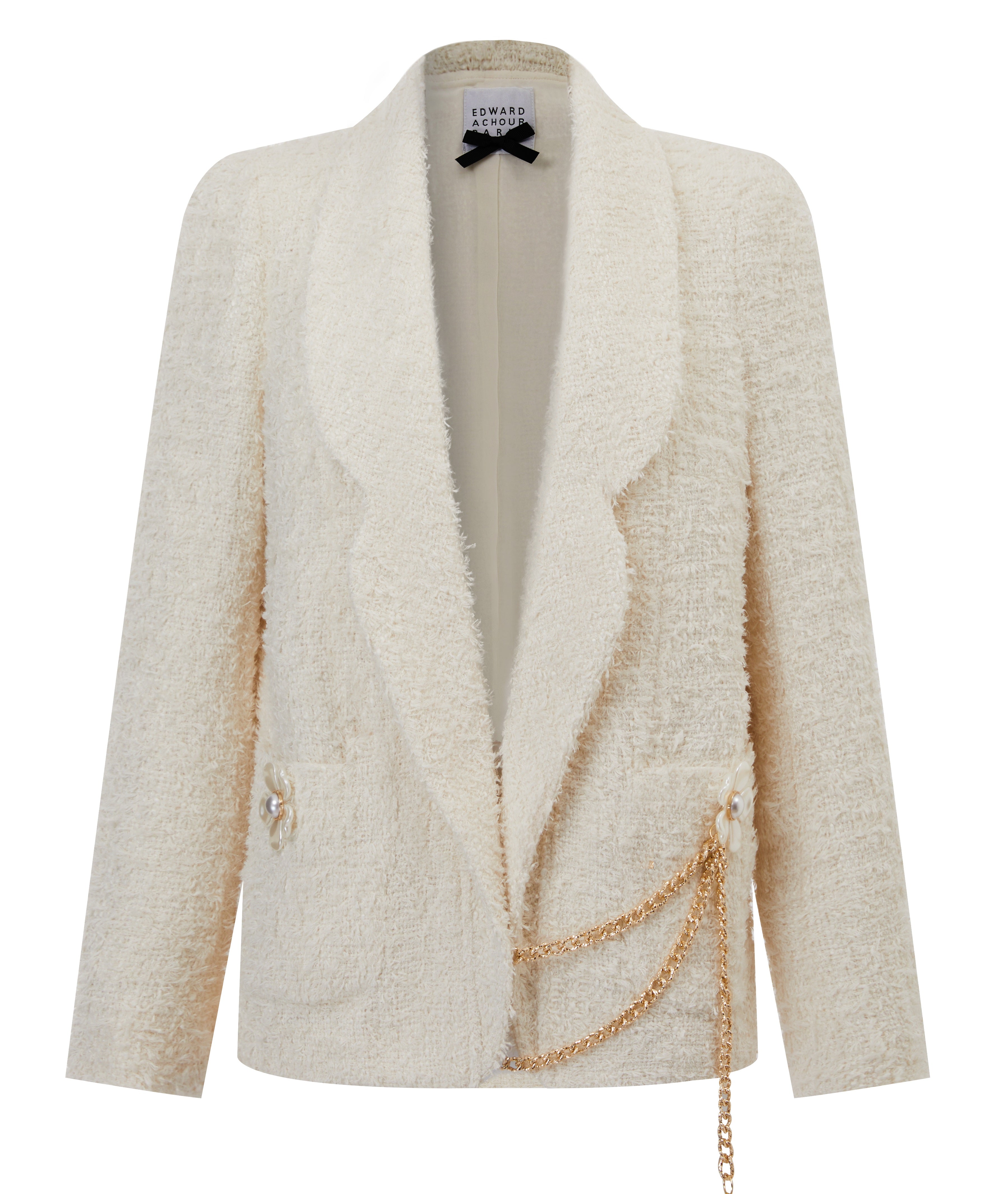 Petal collar boxy blazer , with oversized flower detail and removable chain detail&nbsp;