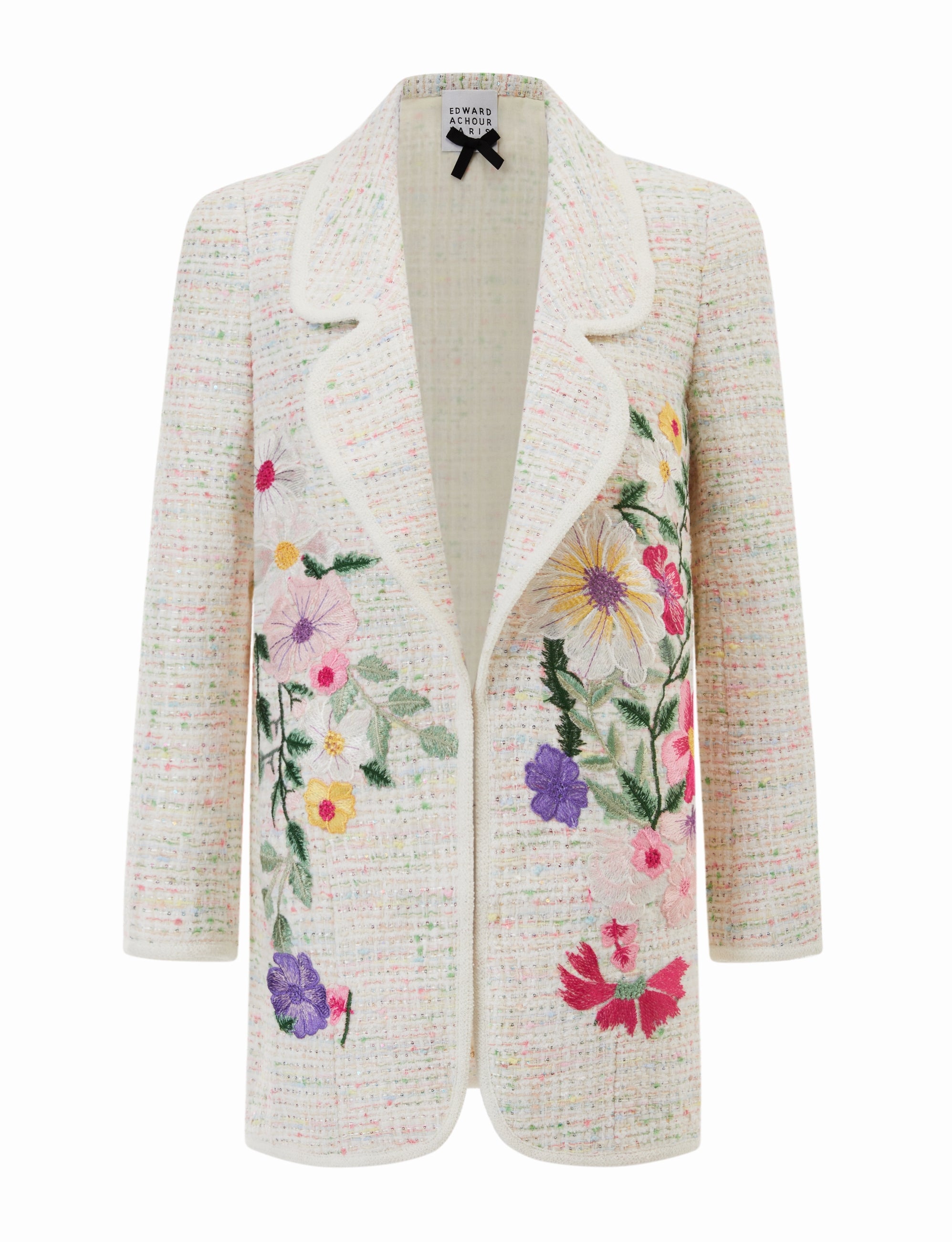 White and multicoloured textured boxy blazer