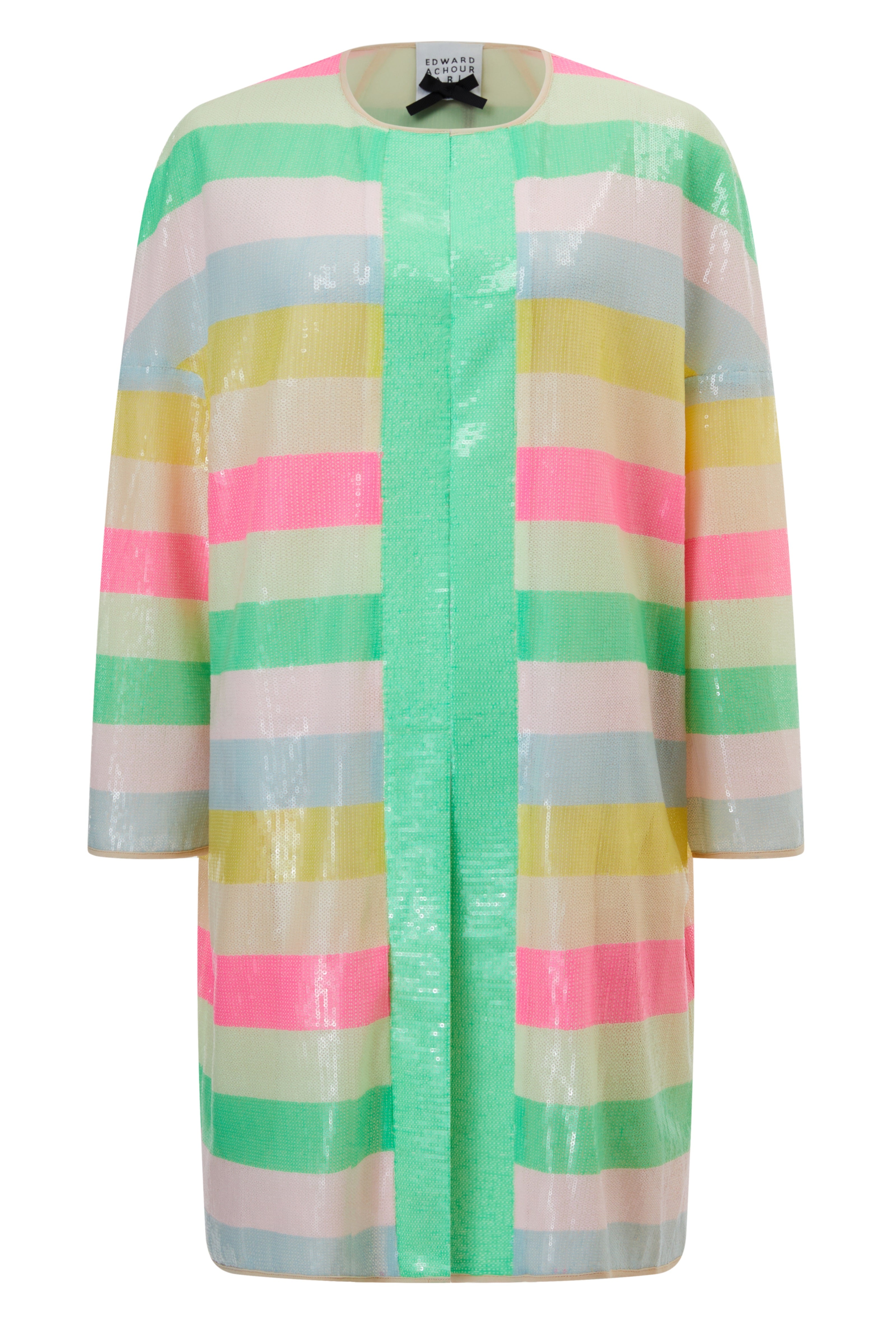 Multicoloured sequins striped boxy light coat