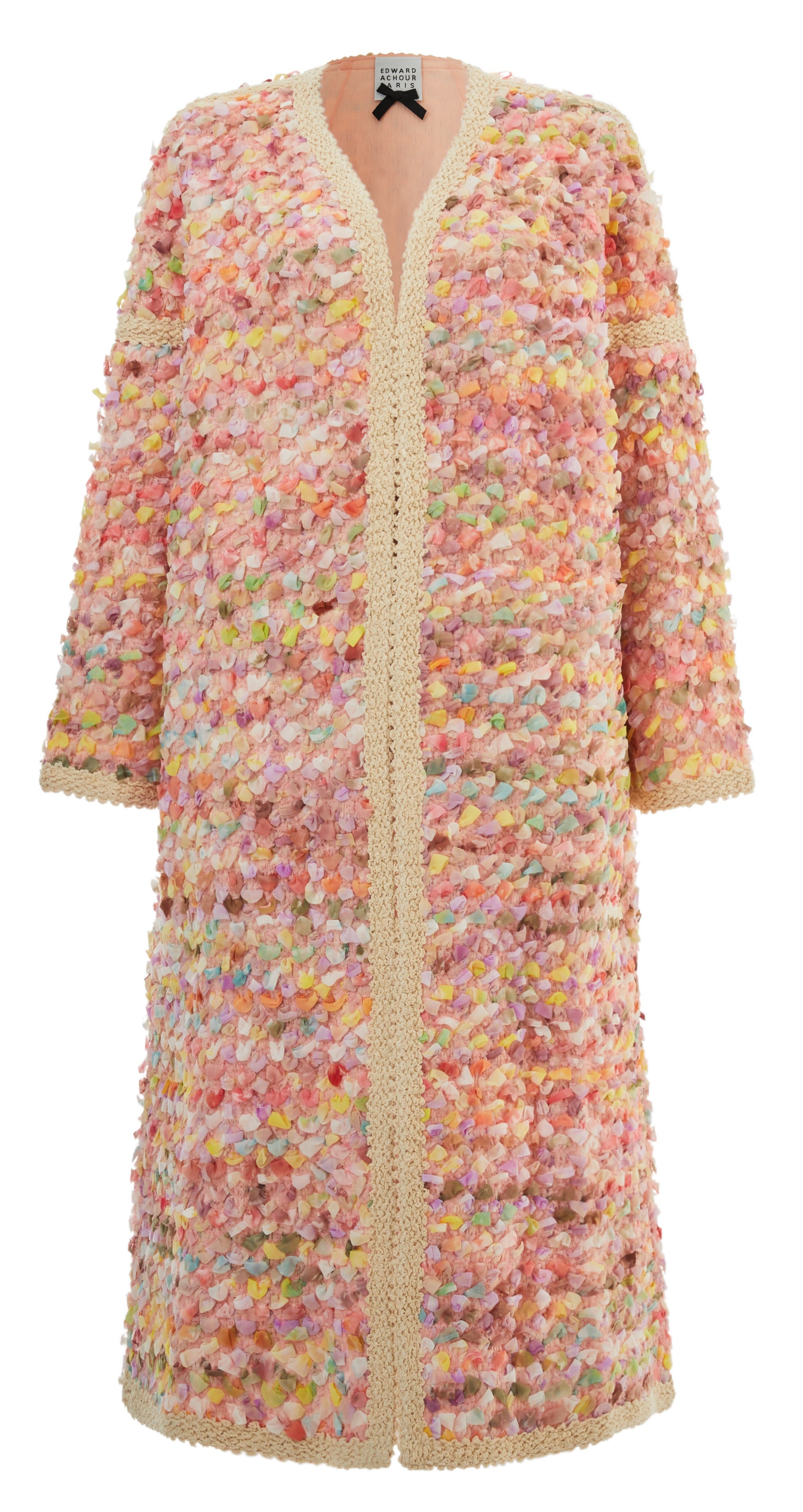 Multicoloured makeup tons ribbon natté coat with light sand trim and chiffon lining