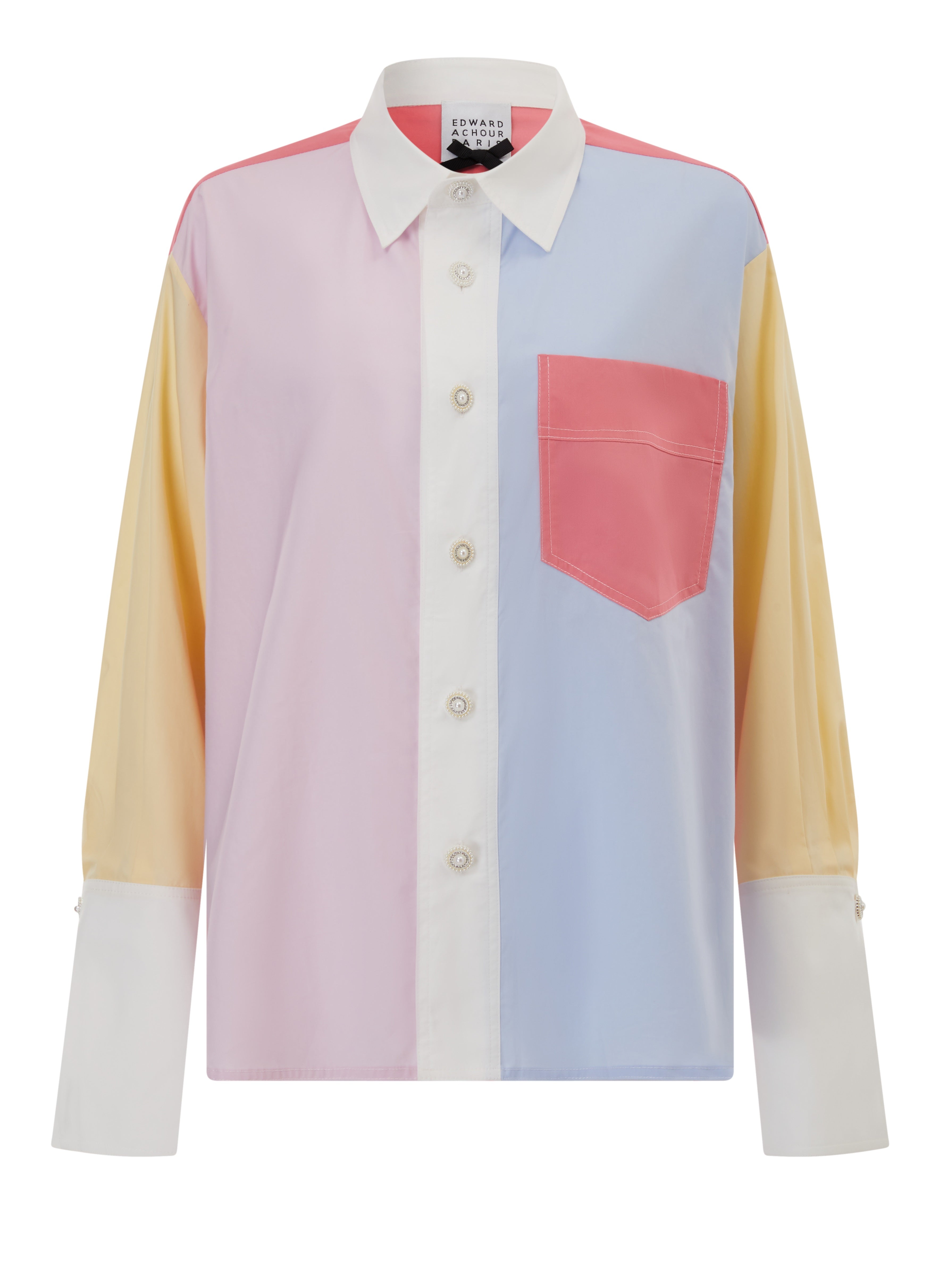 Colour block candy cotton shirts with white details and Cristal buttons