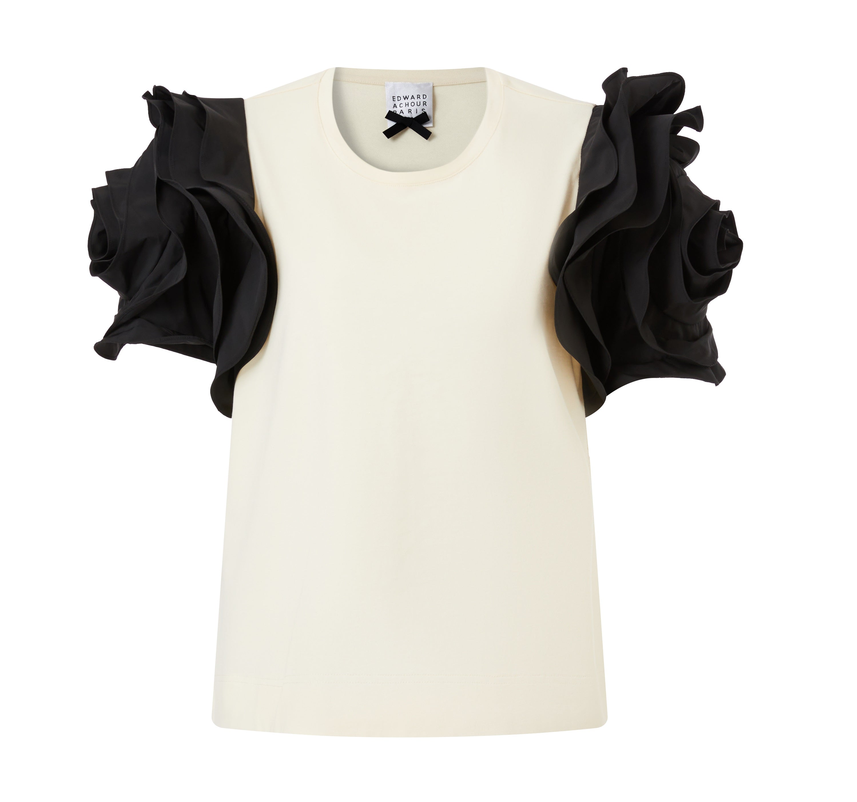 Boxy fit cotton double Jersey + big taffeta flower sleeves