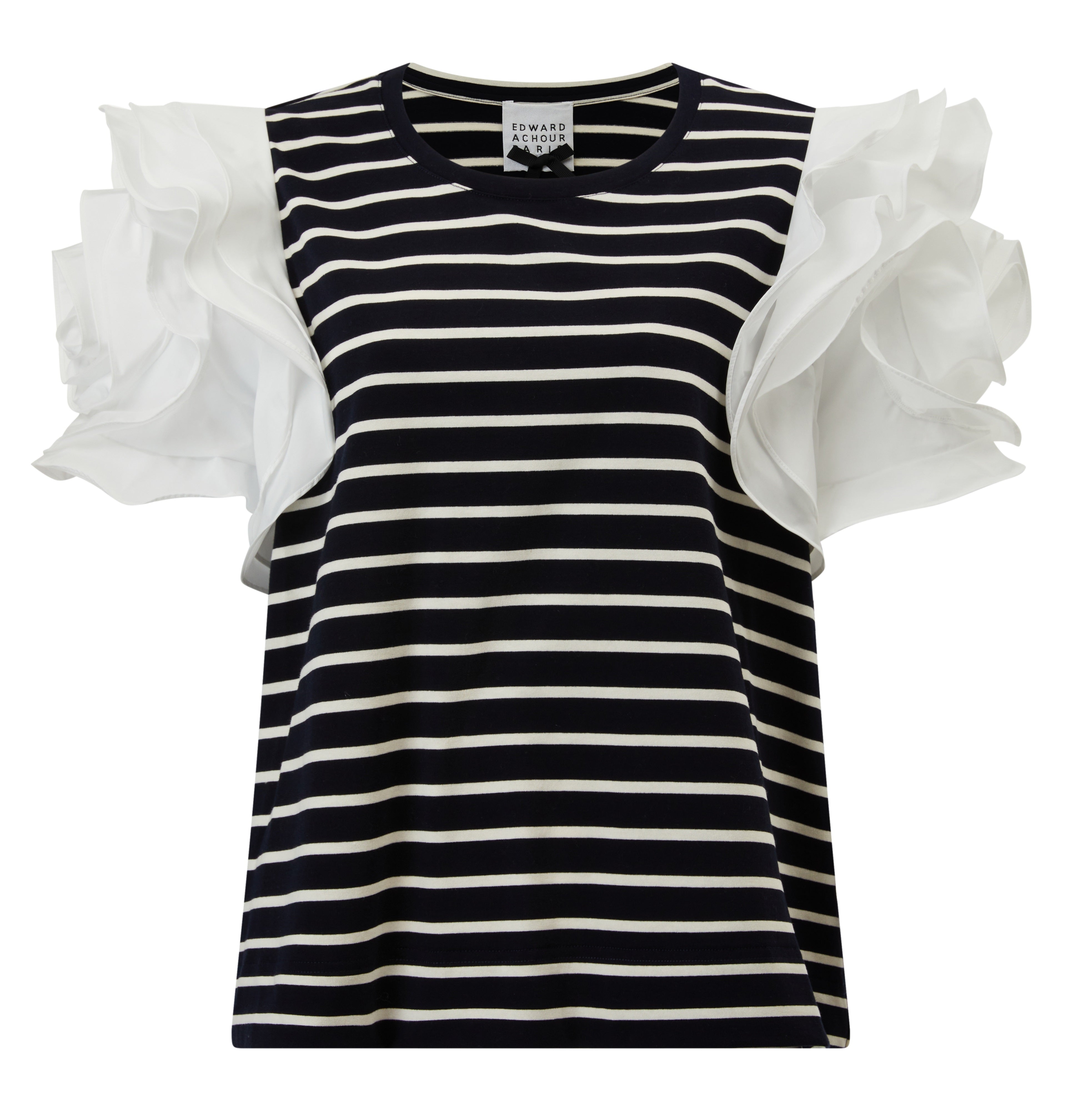 Boxy fit white flowers stripes teeshirt