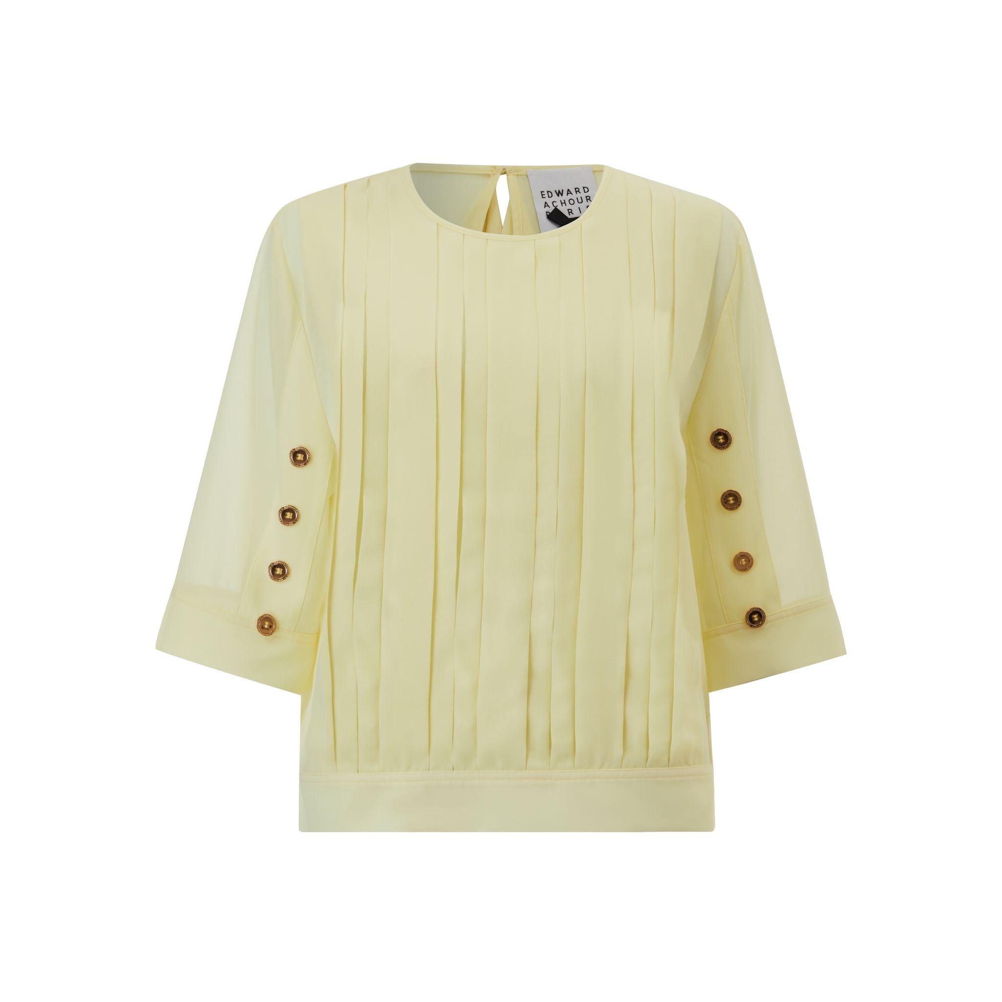 Boxy pleated 3/4 sleeves crêpe chiffon top