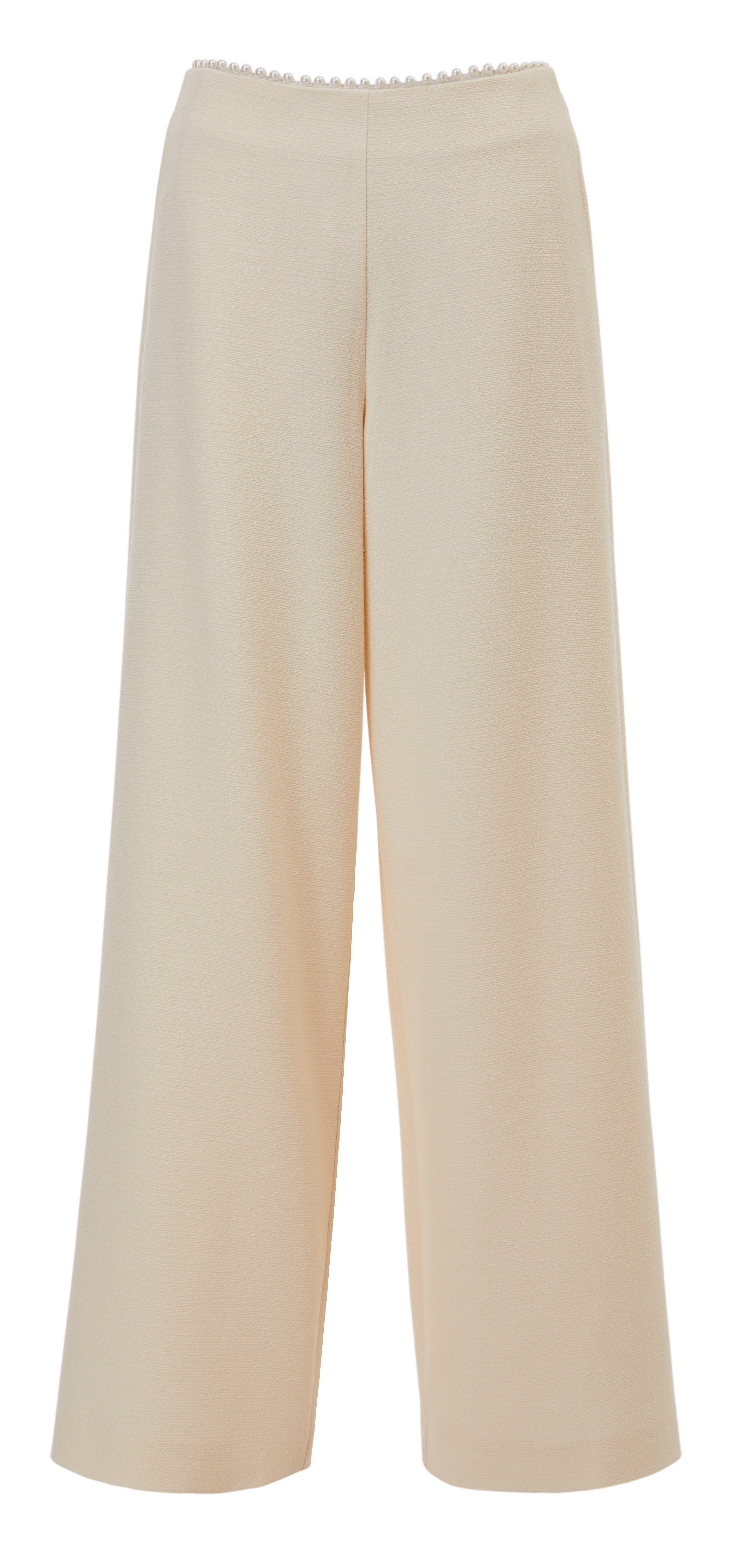 Flat front vintage crêpe pant with pearls waist trim