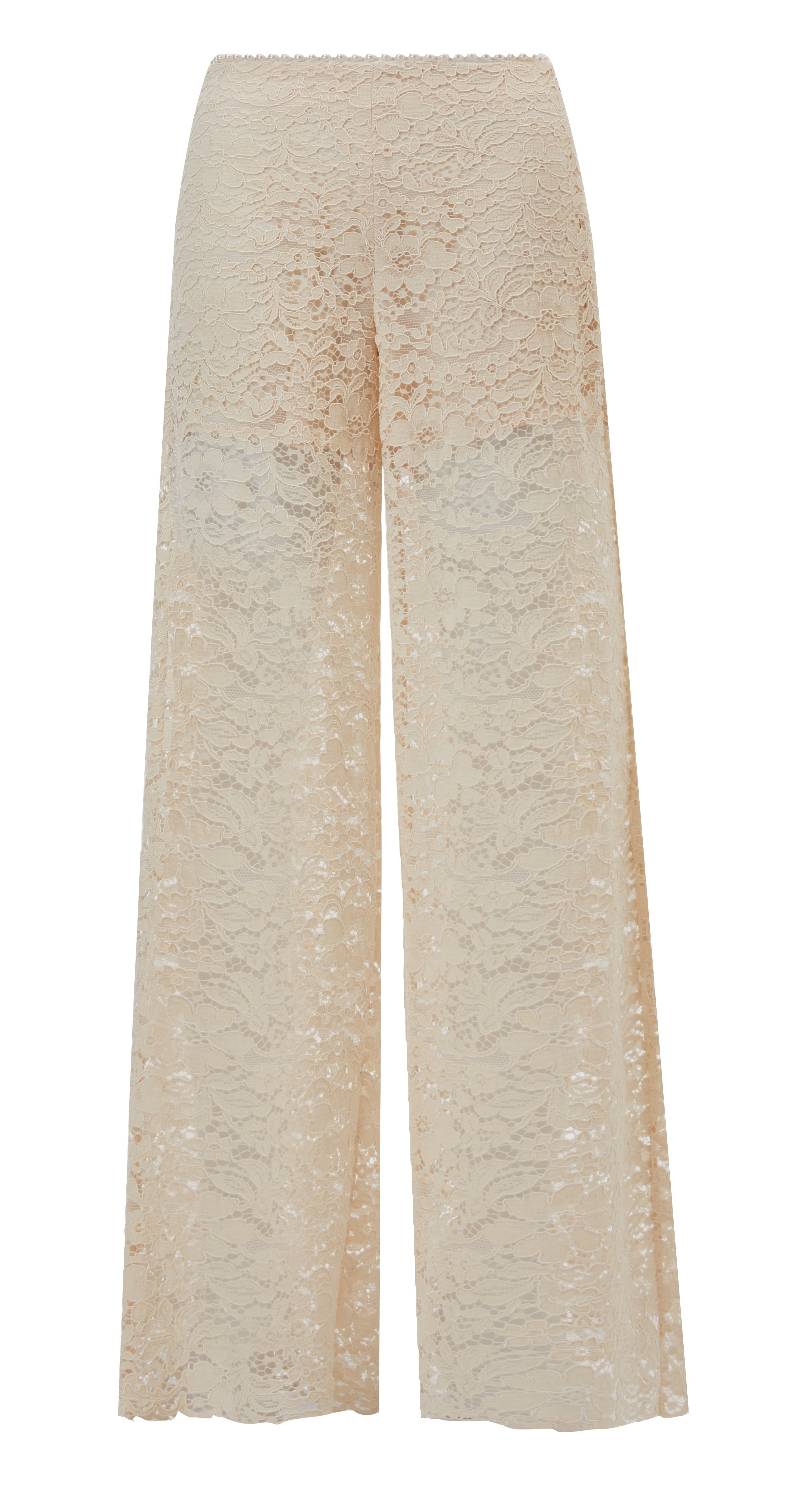 Flat front lace pant with pearls waist