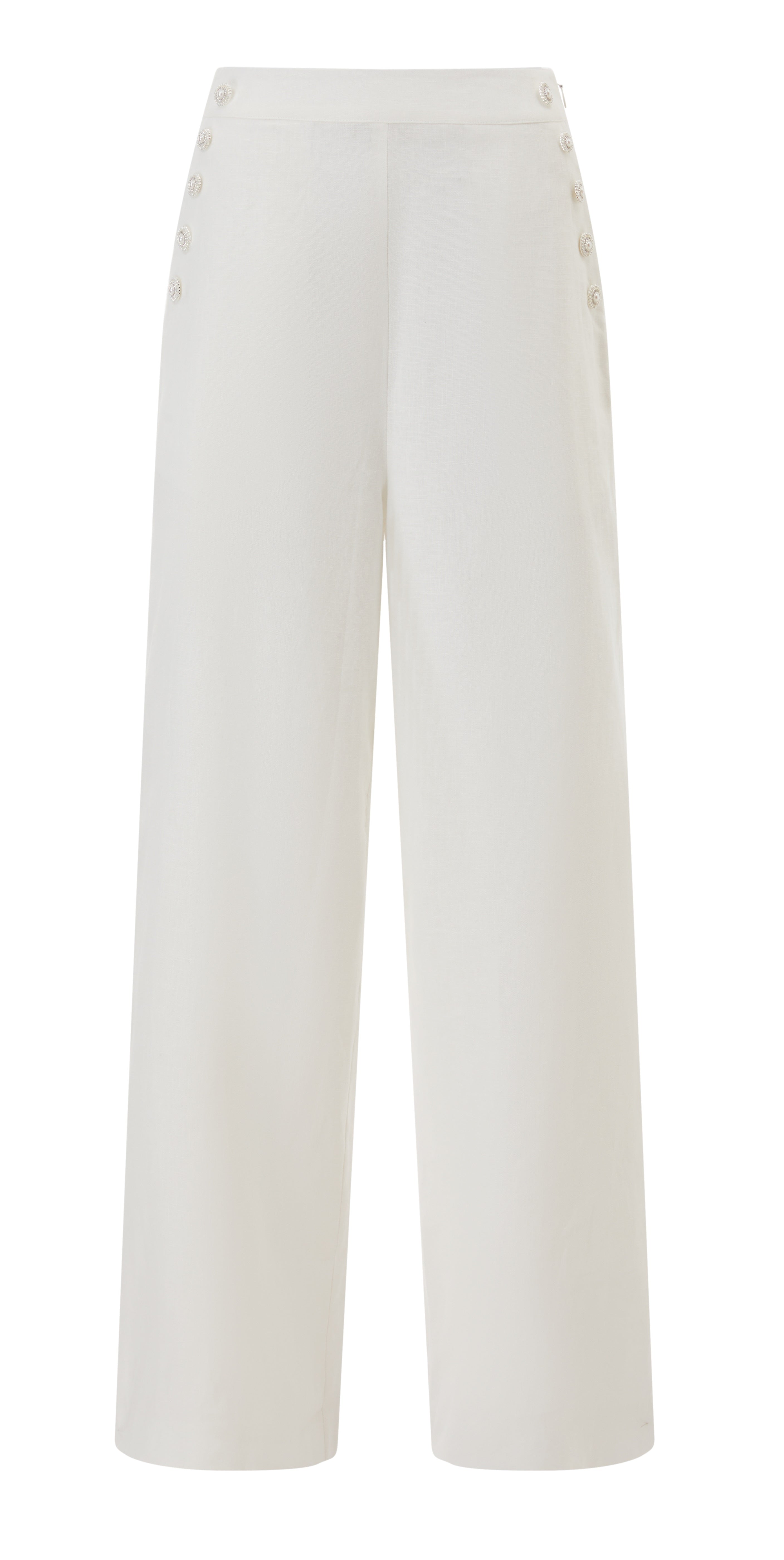 Pure linen sailor details pants with rhinestones white buttons