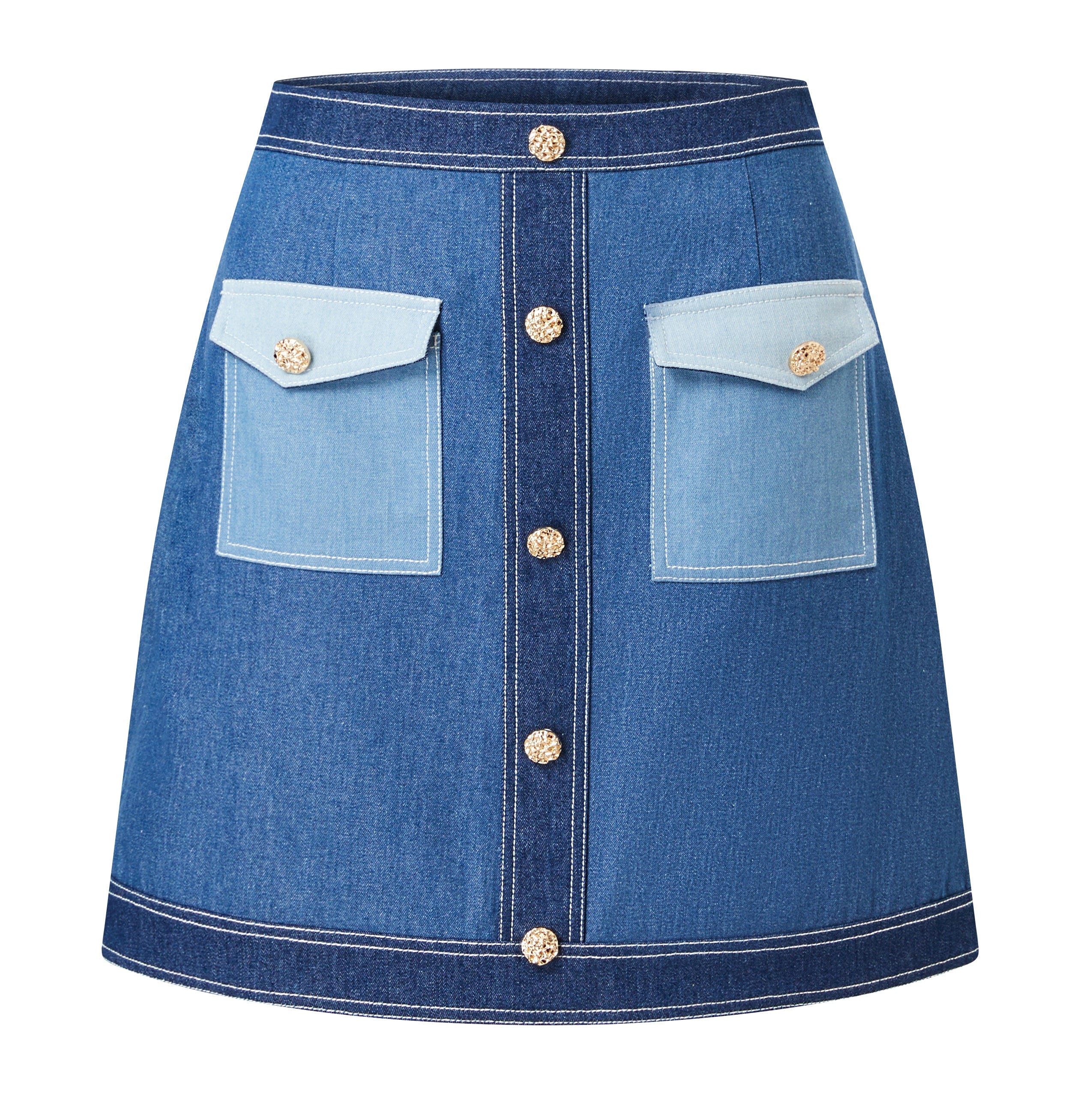 A line multi denim pocket skirts  with gold buttons