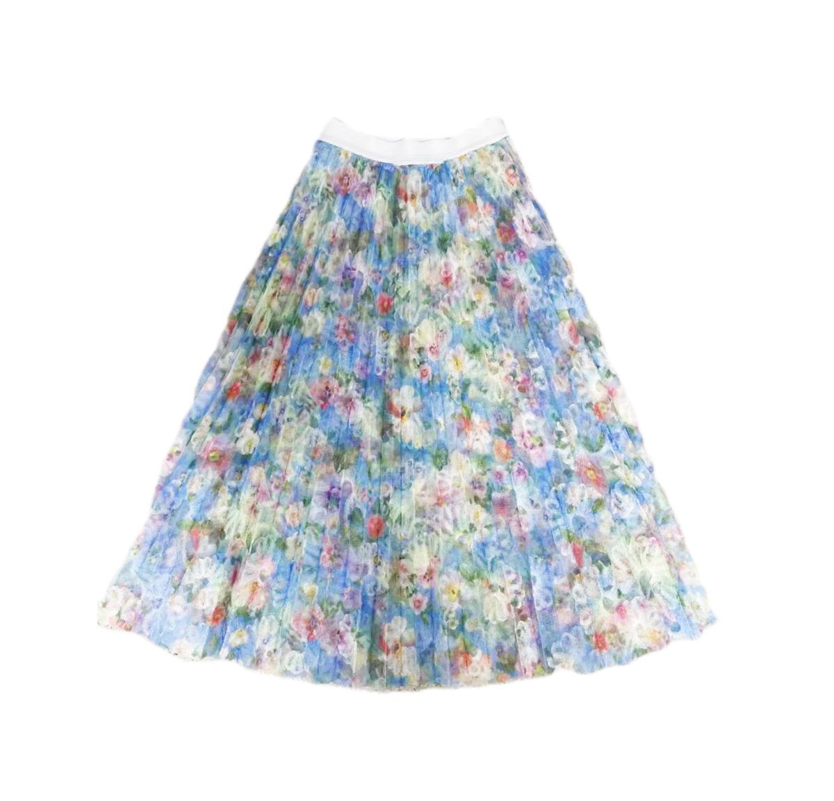 Midi Lengh multi layers pleated printed lacy mesh skirt