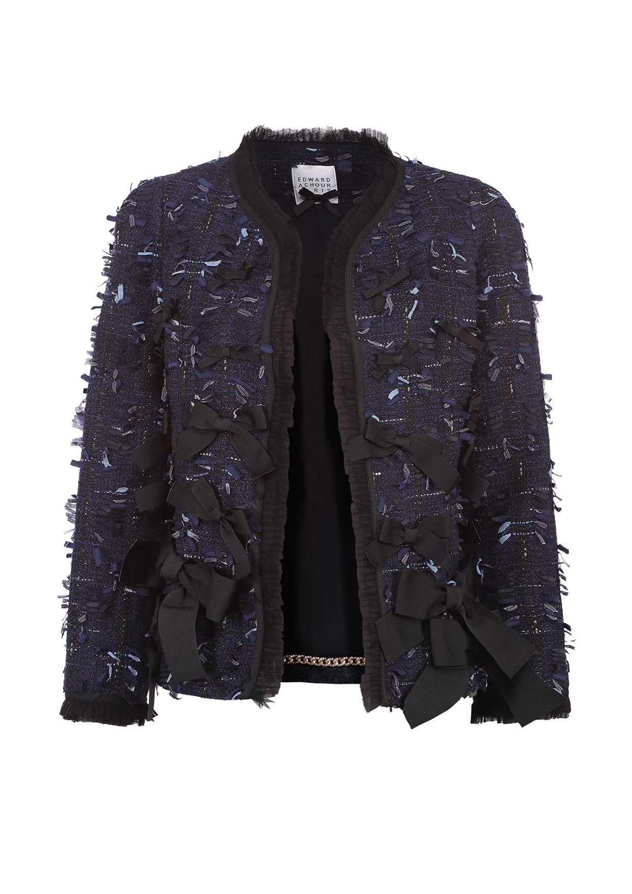 Hairy multi blue and black soft textured boxy jacket