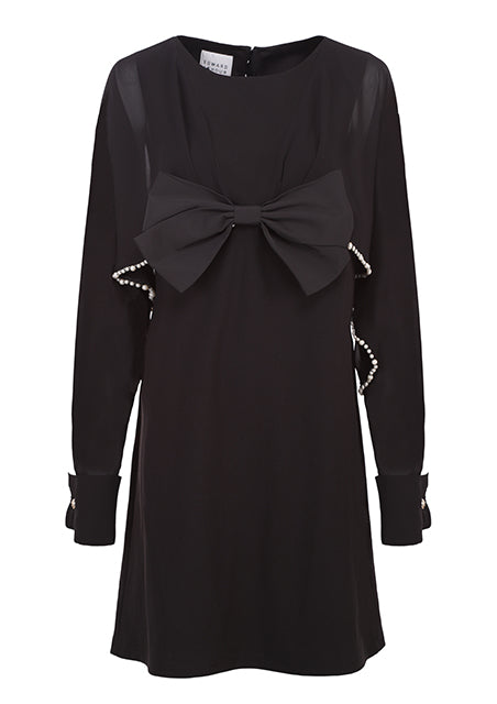 Pearls trimmed Cape style chiffon and jersey dress