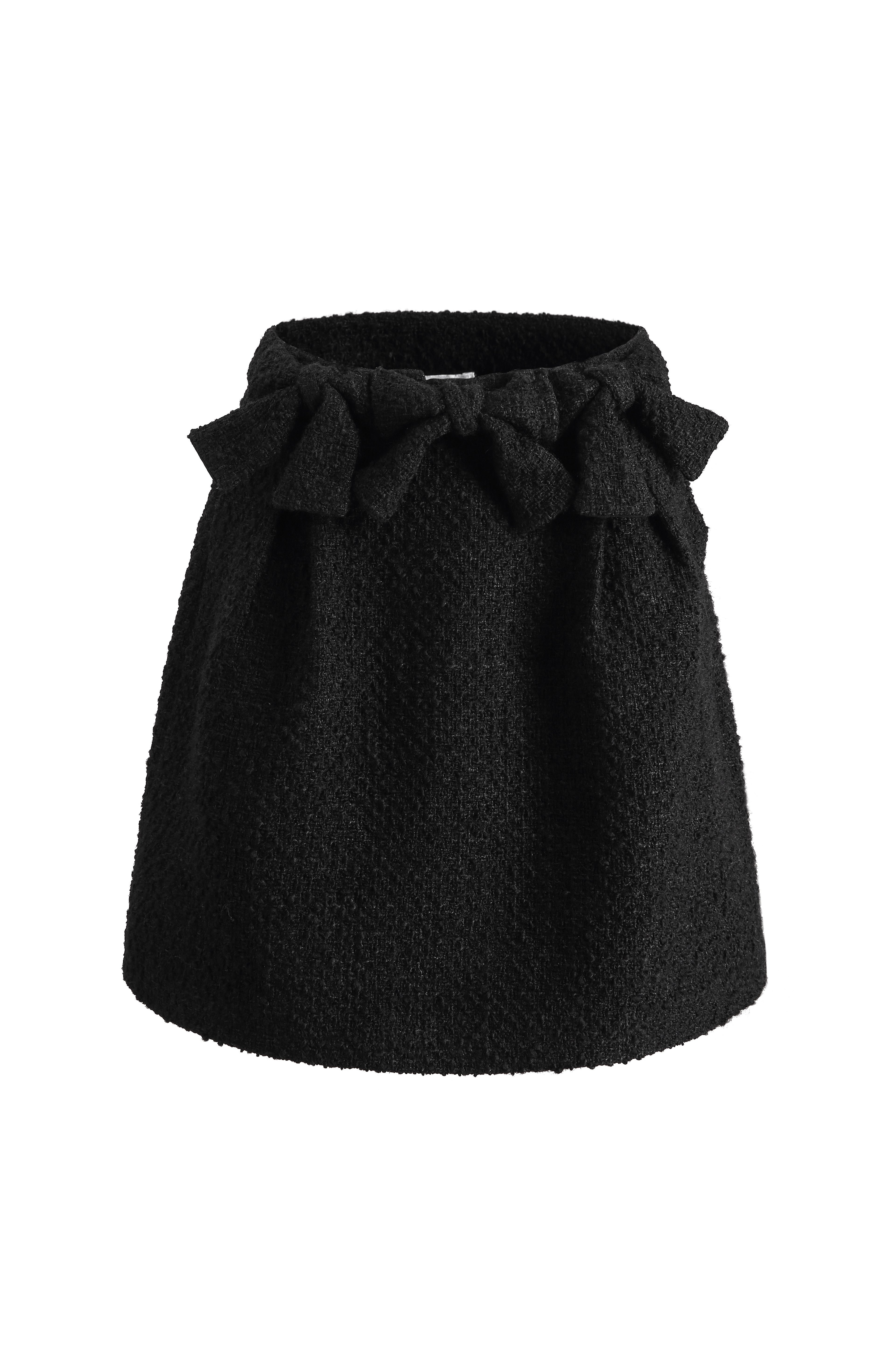 Wool crêpe bubble skirt with bows at the waist