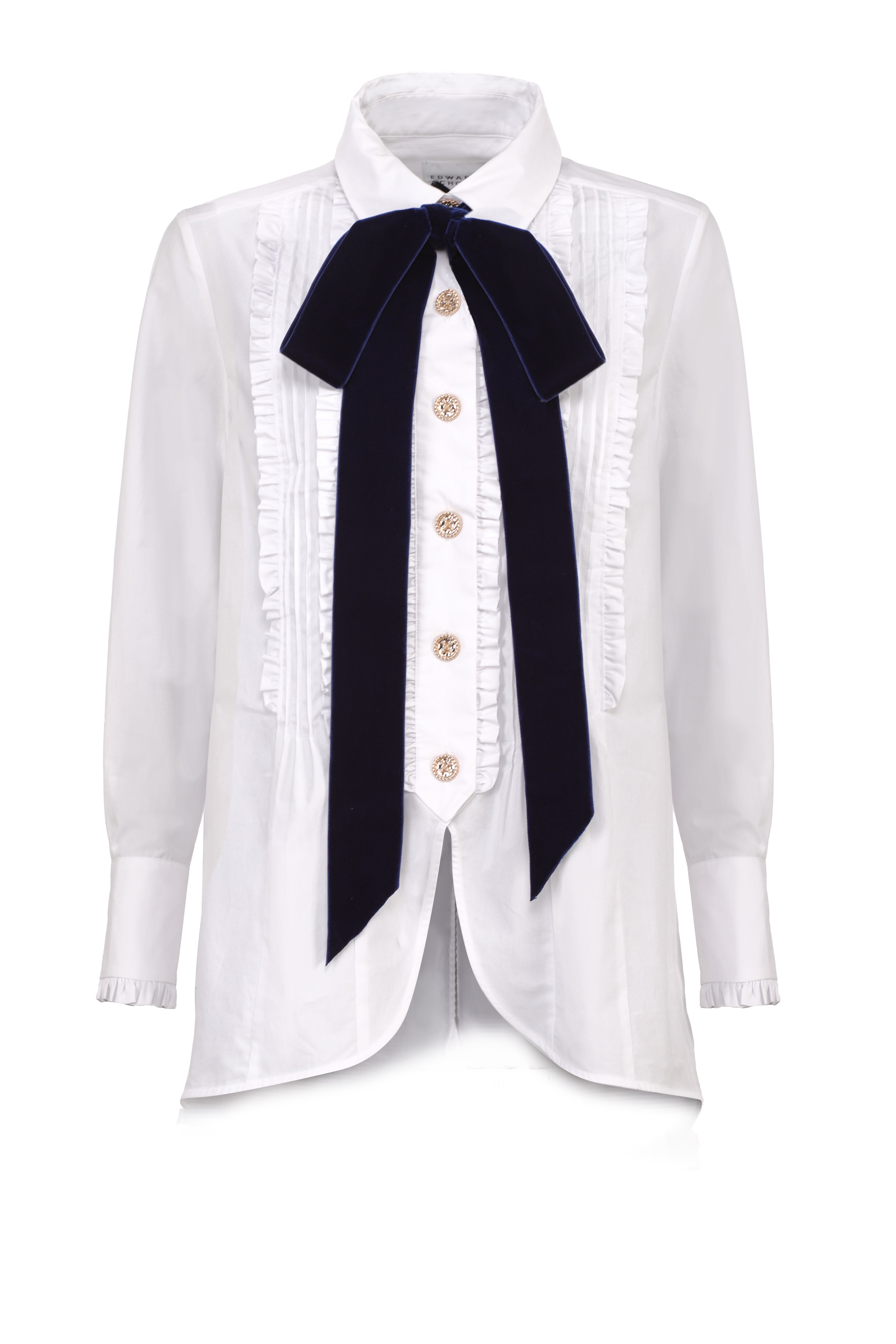 White coton long shirt with front pleated effects